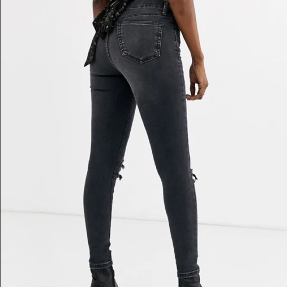 Topshop Jamie High Rise Washed Black Ripped Jeans